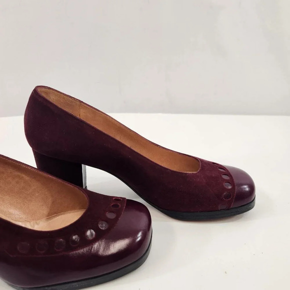 Vintage Leather Closed Toe Pumps Spain  Size 5 Wine Red - Picture 5 of 13